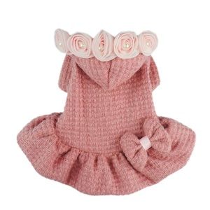 Handmade Pink Rose Dog Sweater Pet Hoodies Coats Dress Teacup Cloth Toy Size